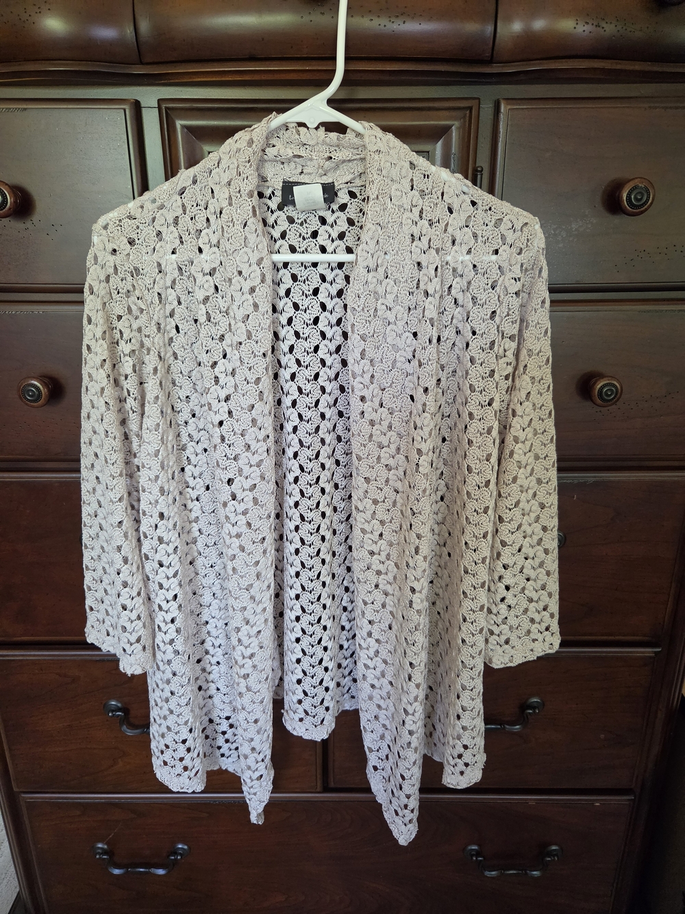 Brittany Black Light Beige Open-Front Crochet Cardigan